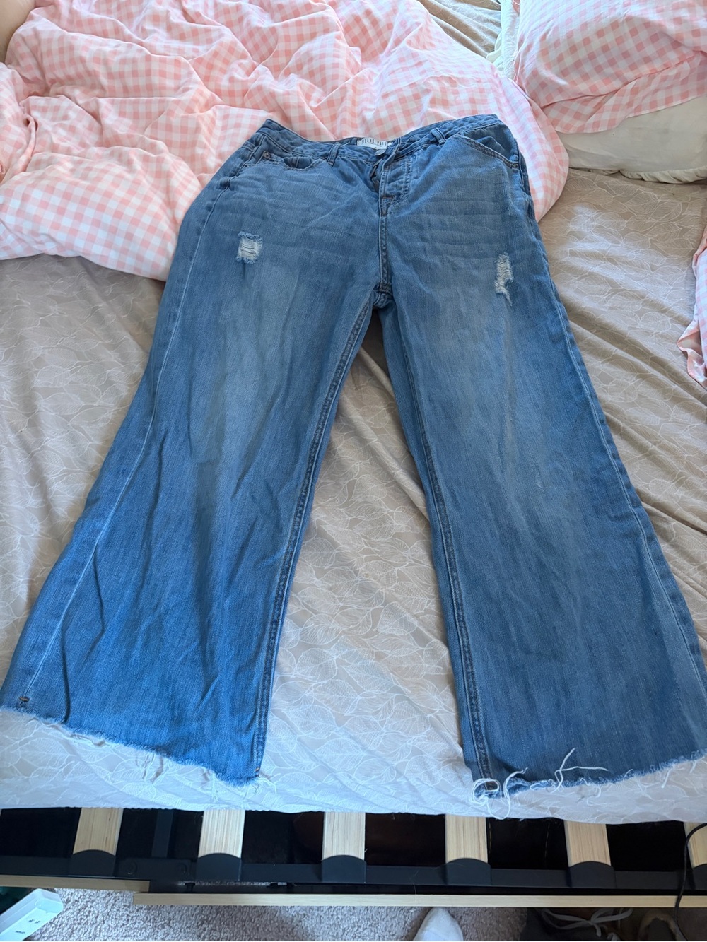 Casual Blue Wide-Leg Distressed Women's Jeans